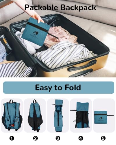 Folding Hiking Backpack with Phone Pocket for Men Women, Small Ultralight Packable Casual Daypack with Shoulder Chest Straps for Travel, 15L Foldable Lightweight Day Pack, Blue - color: Lake Blue