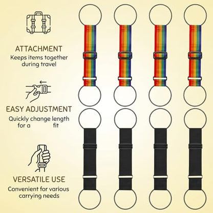 8 PCS Adjustable Luggage Connector Straps, Luggage Straps for Suitcases, Secure Stacking Multiple Bags, Hands-Free Travel Solution for Business and Vacation Trips, Compact Storage Design