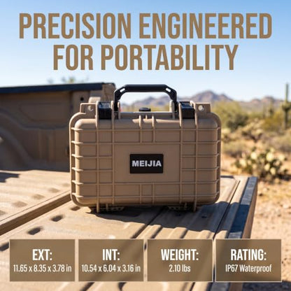 MEIJIA Portable All Weather Waterproof Protective Hard Case, Small Camera Case,Dry Case with Customizable Foam,Fit Use of Drones, Camera,Equipments, 11.65 ”x8.35”x3.78” - color: Desert Tan