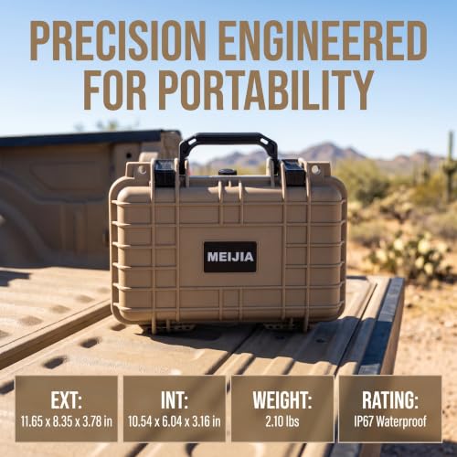 MEIJIA Portable All Weather Waterproof Protective Hard Case, Small Camera Case,Dry Case with Customizable Foam,Fit Use of Drones, Camera,Equipments, 11.65 ”x8.35”x3.78” - color: Desert Tan