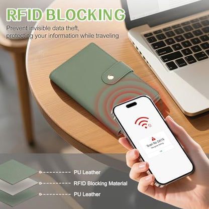 Passport Holder for Travel RFID Blocking Passport Wallet Cover - color: Dark Green