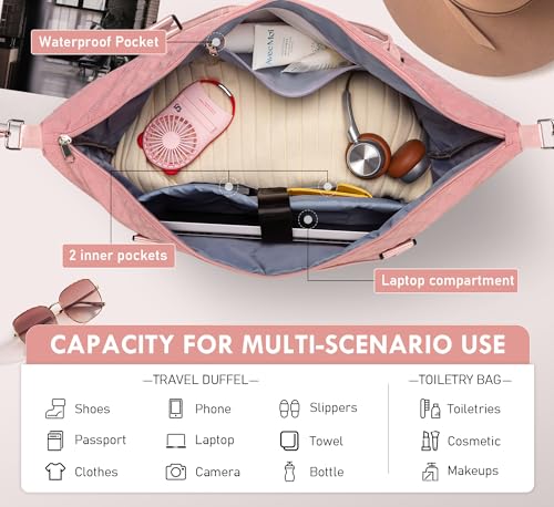 WOOMADA Initial Duffle Bag with Shoe Compartment,Personalized Weekender Bag, Overnight Bag for Women Girls, Gym Bag with Toiletry Bag - color: Pink, style: A