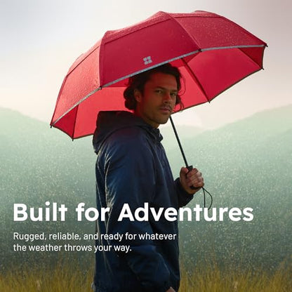 Weatherman Premium Collapsible Travel Umbrella - Windproof, Compact, Easy Auto Open - Resists Up to 55 MPH Winds - Perfect for Rain, Wind, Backpack, Car - Folding Umbrella (Red) - color: Red