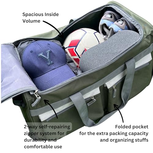 Olympia U.S.A. 33 inch Jumbo Size 8 Pockets Wheeled Rolling Duffel Bag Water Resistant Luggage Lightweight Travel Suitcase with Retractable Handle - color: Green, size: 33 inch