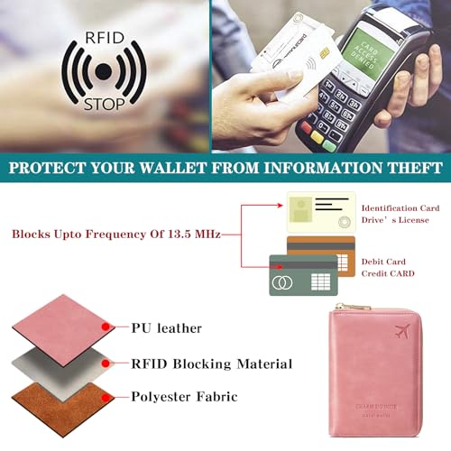 Travel Passport Wallet RFID Blocking Passport Holder-Women and Men with Zippered Ladies Passport Cover - color: H-Light Pink
