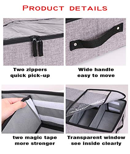 AARAINBOW 2 Packs Foldable Under Bed Shoes Organizer with Lids, Underbed Clothes Storage Container with Divider, UnderBed Storage Bins Box with Clear Window (Gray+Coffee) - color: Coffee,Gray