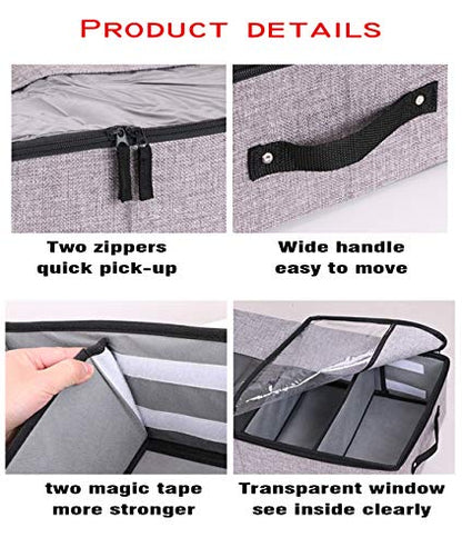 AARAINBOW 2 Packs Foldable Under Bed Shoes Organizer with Lids, Underbed Clothes Storage Container with Divider, UnderBed Storage Bins Box with Clear Window (Gray+Coffee) - color: Coffee,Gray