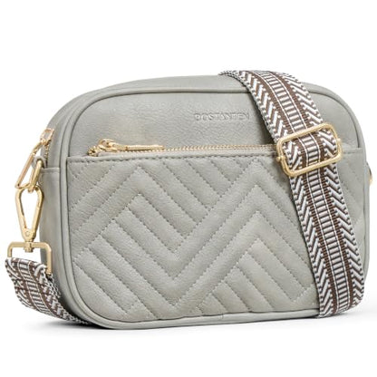 BOSTANTEN Quilted Small Crossbody Bag for Women Vegan Leather Purses - color: G02-grey