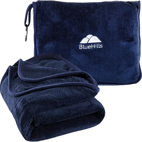 BlueHills Premium Soft Long Travel Blanket Pillow Airplane - Navy Blue - color: Navy-long-t051
