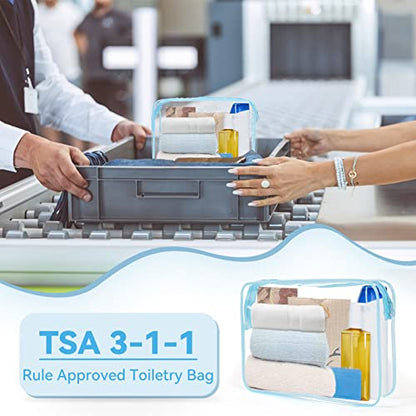 TISRATOK 12 PCS Clear Makeup Bags with Zipper, TSA Approved Toiletry Pouch - color: Blue, size: Large