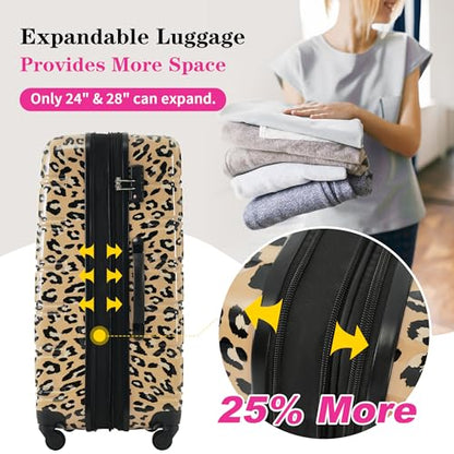 Merax 3-Piece Luggage Set,Leopard Print Hardshell Suitcases. - color: Brown Leopard, size: 3 Piece(20/24/28)