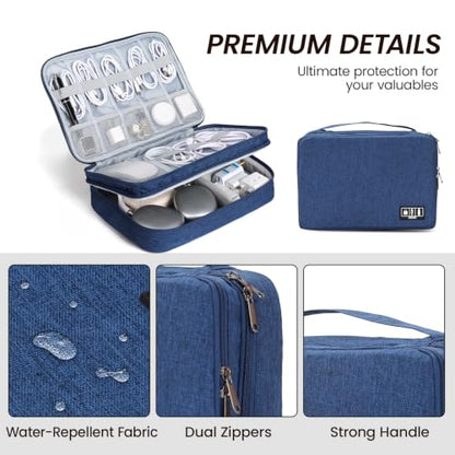 Electronic Organizer Travel Case, Double Layer Cable Organizer Bag - color: blue