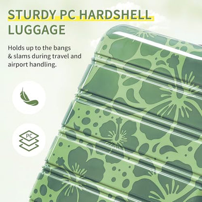 Merax Luggage Sets 3 Piece, Hardside Suitcase Set with Spinner Wheels - color: Green Print, style: 3-piece Set(20/24/28)