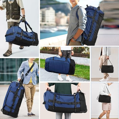 29 Inch Foldable Wheeled Duffle Bag, Waterproof Rolling Travel Bag - color: Navy