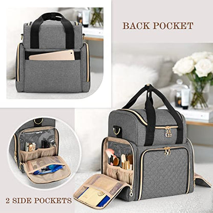 LUXJA Travel Makeup Bag with 2 Removable Makeup Cases, Gray - color: Gray