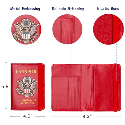 TOURSUIT RFID Blocking Passport Holder, Leather Travel Wallet, Red - color: Red