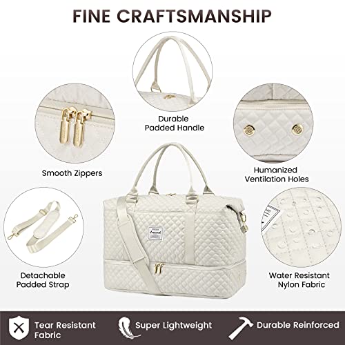LOVEVOOK Travel Duffle Bag,Weekender Bags for Women with Shoe Compartment - color: Beige, size: Large-2 Pcs