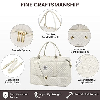 LOVEVOOK Travel Duffle Bag,Weekender Bags for Women with Shoe Compartment - color: Beige, size: Large-2 Pcs