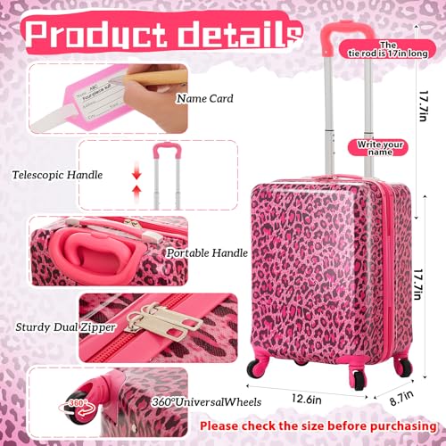 Redbaker 6 Pcs Kids Luggage Set, 17 Inch, Pink Leopard Print - color: Hot Pink