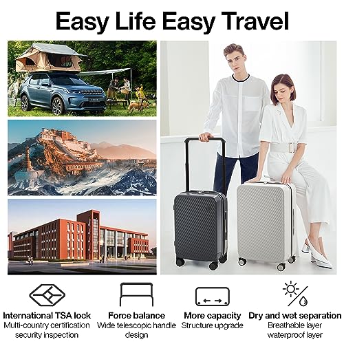 mixi Large Capacity Expandable Carry On Luggage Airline Approved 20'' Lightweight Luggage Wide Handle PC Hardshell Suitcases with Spinner Wheels & TSA Lock, Rock Gray - color: Rock Gray, size: 20-inch Expandable