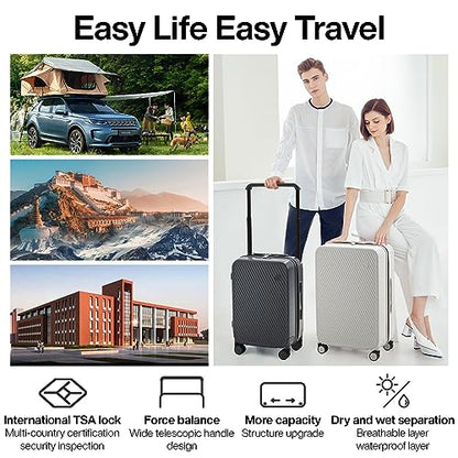 mixi Large Capacity Expandable Carry On Luggage Airline Approved 20'' Lightweight Luggage Wide Handle PC Hardshell Suitcases with Spinner Wheels & TSA Lock, Rock Gray - color: Rock Gray, size: 20-inch Expandable
