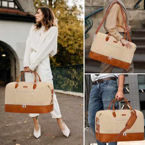ITIEZY Weekender Bag for Women 21.5" Travel Duffel Large Carry On Bag 3PCS - color: 8a-Off White