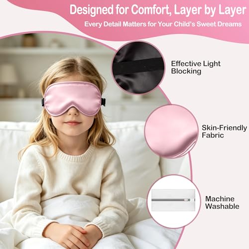 Kids Sleep Mask Eye Cover, Silk Sleeping Mask for Kids Ages 5-15 - color: Pink