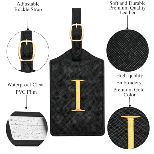 Luggage Tag PU Leather for Suitcase Baggage Handbag Travel Bag Label Suitcase Tag Label Tag w. Name Card & Privacy Cover (I) - style: I