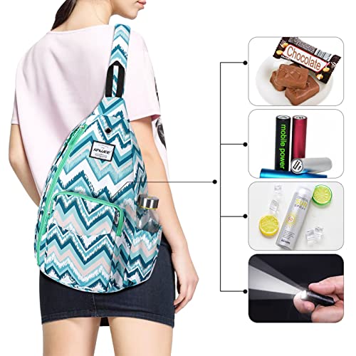 Backpack Sling for Women Anti-Water Crossbody Bag Inclined Adjustable Pack - color: Light Blue Wave