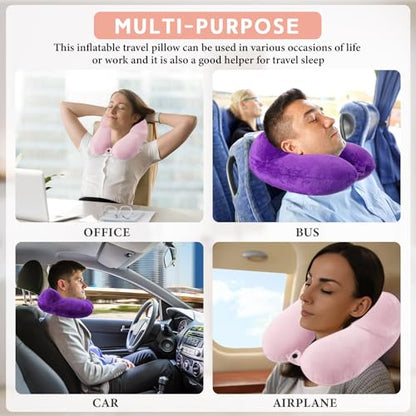 Sintuff 2 Pack Inflatable Travel Neck Pillow Airplane, Light Pink, Violet - color: Light Pink, Violet
