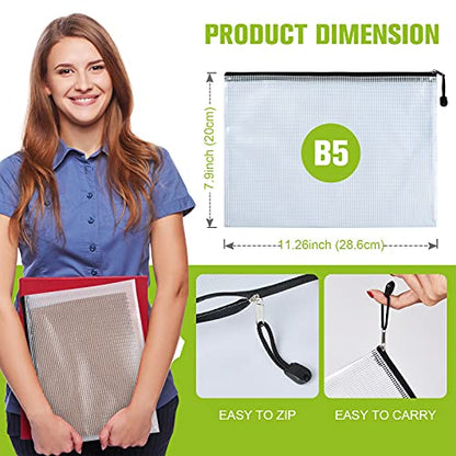 12PCS Mesh Zipper Pouch Bags: B5 Clear Zipper Pouches for Classroom, Black - size: B5 (11.26 × 7.9 inch) - Black
