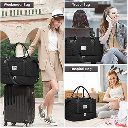 LOVEVOOK Travel Duffle Bag,Weekender Bags for Women with Shoe Compartment - color: Black, size: Large-2 Pcs