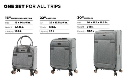 kensie Hudson Softside 3-Piece Spinner Luggage Set, Heather Gray - color: Heather Gray