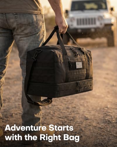 HOTOR Tactical Travel Duffel Bags for Men & Women with MOLLE Toiletry Pouch