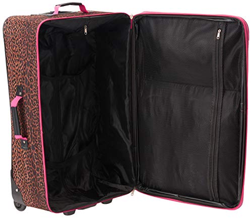 Rockland Vara Softside 3 Piece Upright Luggage Set, Expandable, (20"/28"/22" Rolling Duffel), Pink Leopard - color: Pink Leopard