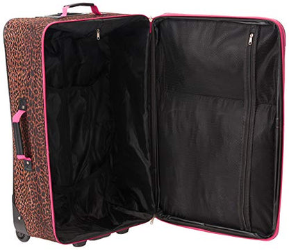 Rockland Vara Softside 3 Piece Upright Luggage Set, Expandable, (20"/28"/22" Rolling Duffel), Pink Leopard - color: Pink Leopard
