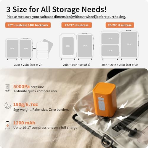 Vacuum Seal Bags for Travel with Pump, Light Grey, 20+24 - color: Light Grey, size: Fits 22-24 in suitcase