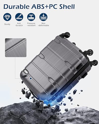 Coolife Large Checked Luggage Hardside Suitcase with Spinner Wheels, 28in - color: Charcoal, size: Large Checked(28in)
