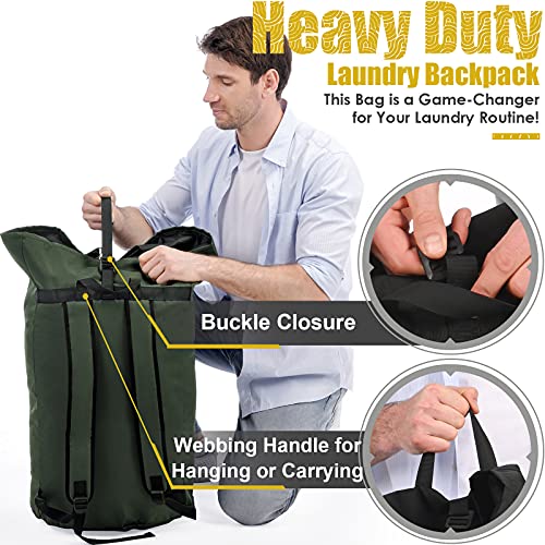 Backpack Laundry Bag, 115L Heavy Duty Extra Large College Laundry Backpack, Dirty Clothes Bag with Shoulder Straps, Laundry Hamper Bag with Drawstring Closure for College Dorm, Apartment Army Green - color: Army Green