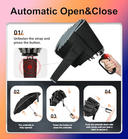 QWB Inverted Umbrella with Auto Open Close Windproof Compact Travel - color: UV-Black, size: 46 IN