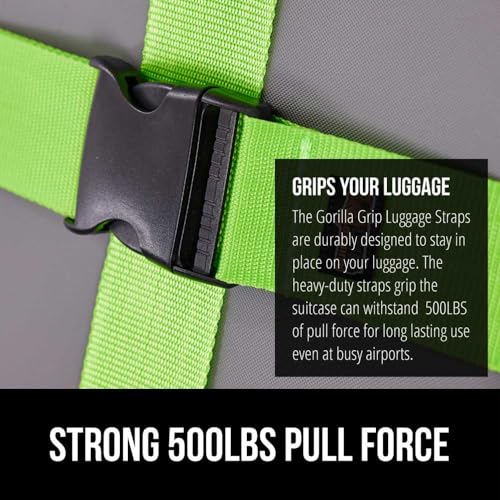 GORILLA GRIP Heavy Duty Luggage Straps for Suitcase, 4 Pack, Green - color: Green