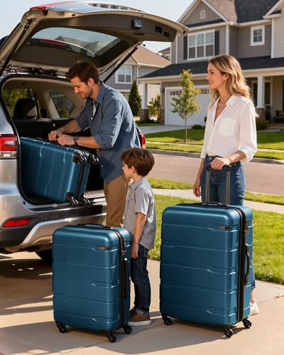 Coolife 3 Piece Luggage Set Suitcase Hardside with Spinner Wheels - color: Caribbean Blue, size: 3 Piece Set (20/24/28 in)