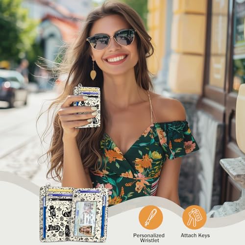 Yonlevres Cat Credit Card Holder Small Wallet Women RFID Blocking Slim Cute - color: Cat Floral