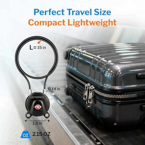Forge TSA Approved Luggage Locks, Ultra-Secure Dimple Key Travel Lock, Extra long-15'' Cable Locks with Zinc Alloy Body - size: 15'' Long Cable Lock
