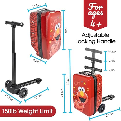 KIDDIETOTES Sesame Street Detachable Scooter Luggage, Ride-On Carry-On - style: Elmo