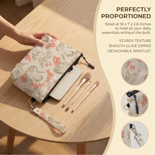 Fokongna Makeup Bag with Keychain Wristlet, Cherub Rose - color: Cherub Rose