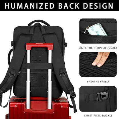 SHRRADOO Travel Backpackfor Women Men, with Storage Cosmetic Bag Set 3pcs - color: Black