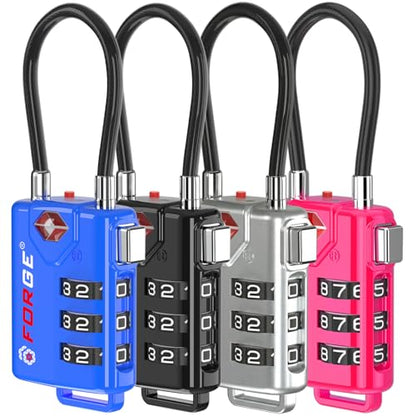 Forge TSA Approved Luggage Locks, Open Alert Cable Lock, 4 Colors, 4 Pack - color: 4 Colors Cable 4 Pack