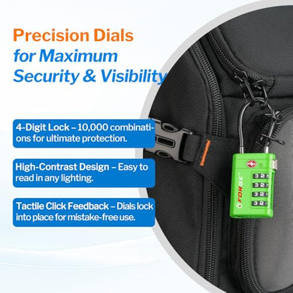 Forge Open Alert TSA Approved Luggage Locks, Green, 2 Pack Locks. - color: Green 2 PK
