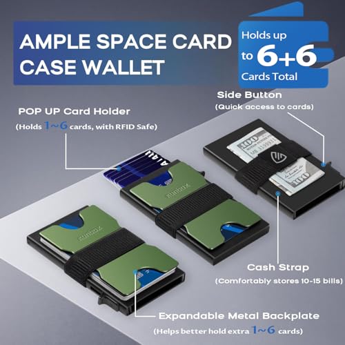 RUNBOX Slim Wallet for Men, RFID Aluminum Pop-Up Card Holder for 12 Cards - color: Matte Olive Green